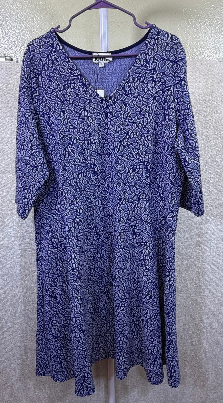 Leota Women Plus  Purple 3L NWT Blooming Royal 3/4 Sleeve Lightweight Midi Dress